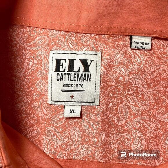 Ely Cattleman Western pearl snap shirt Orange size XL Spring Easter - Picture 6 of 7